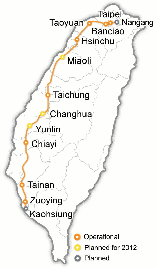 대만 bullet train 지도